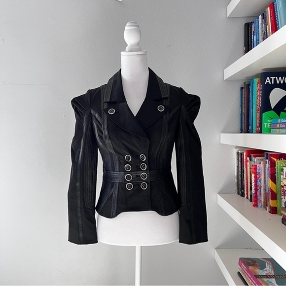 blanc noir Jackets & Blazers - Blanc Noir Black leather trim Moto Jacket size smalll